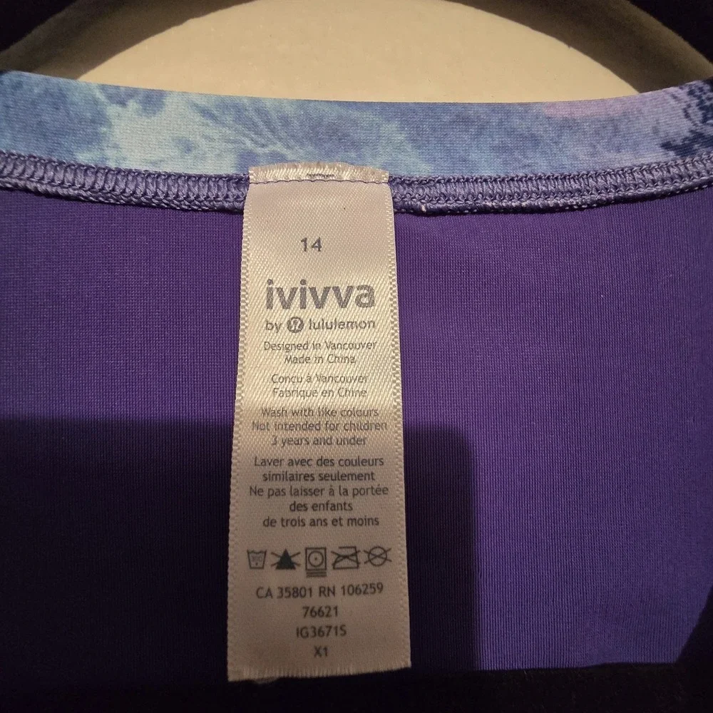 Ivivva by Lululemon Girls Water You Up Rashguard Size 14 Purple Blue Outdoor